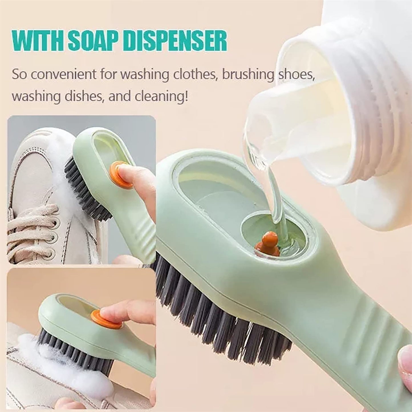 Shoe Scrubbing Brush With Liquid Soap Dispenser